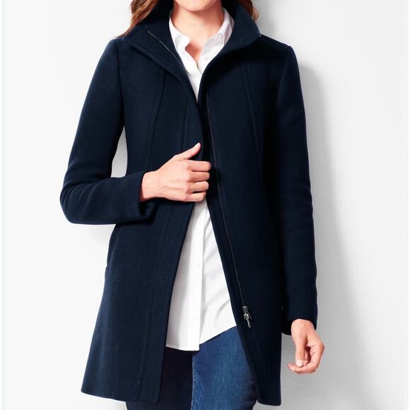 Talbots Italian Wool Blend Stadium Coat Zip Up Size 6 Black Longline Classy - Picture 1 of 16